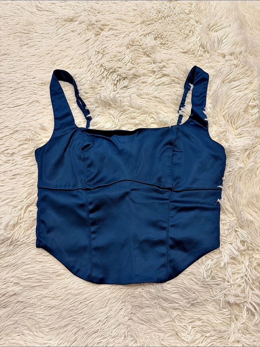 Abercrombie & Fitch Satin Corset Top Camisole Blue Medium